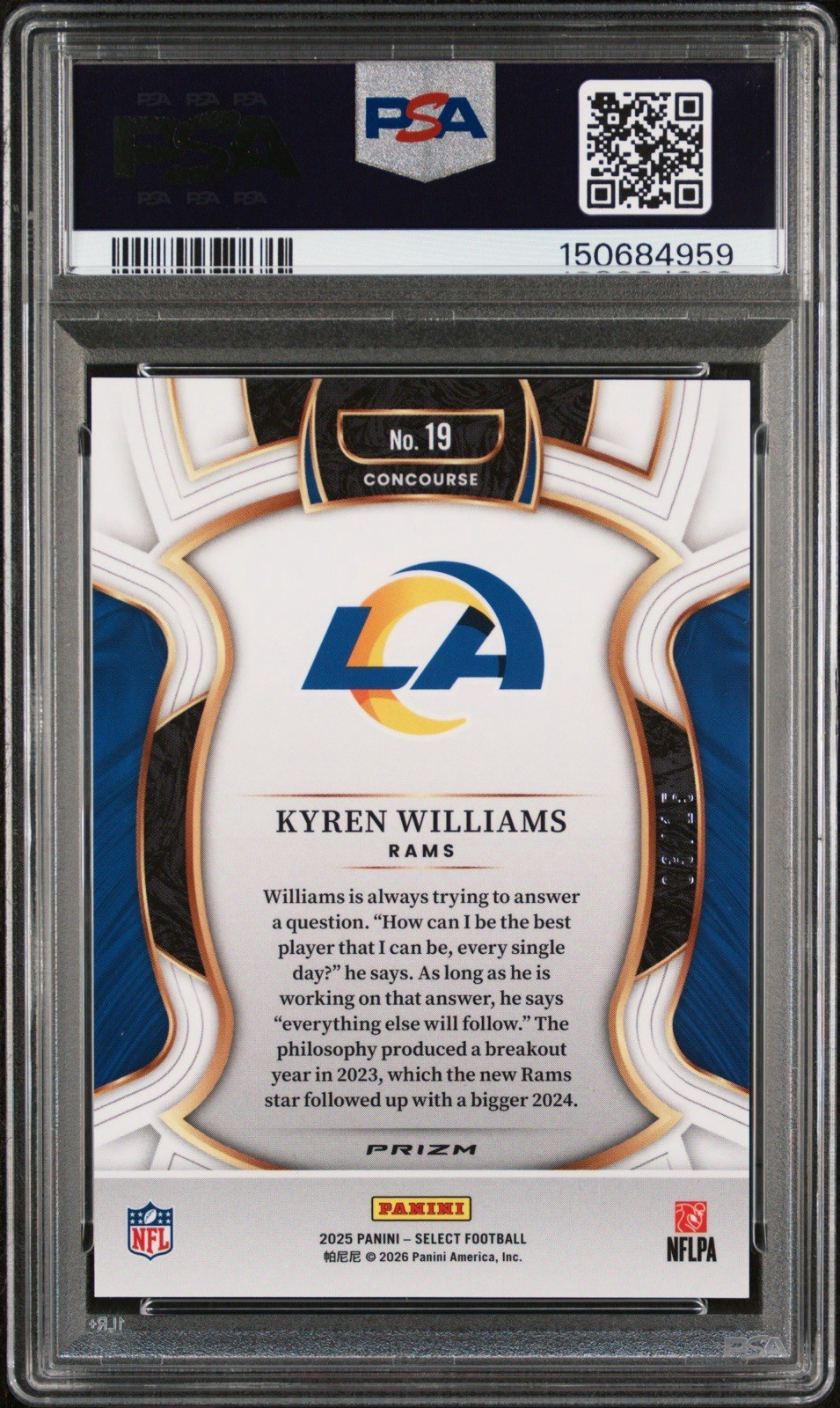 2025 Panini Select Pink Glitter /15 Kyren Williams #19 PSA 10 Rams view 2
