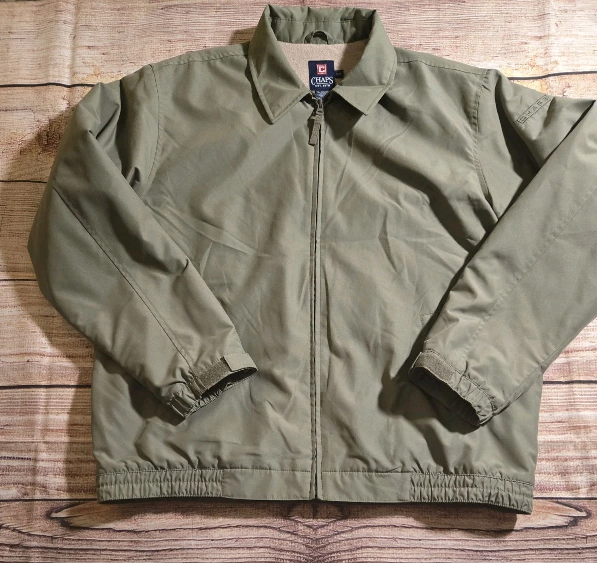 Chaps Jacket Mens Large Tan Bomber Golfing Zip Up Casual Pockets Fleece Lined