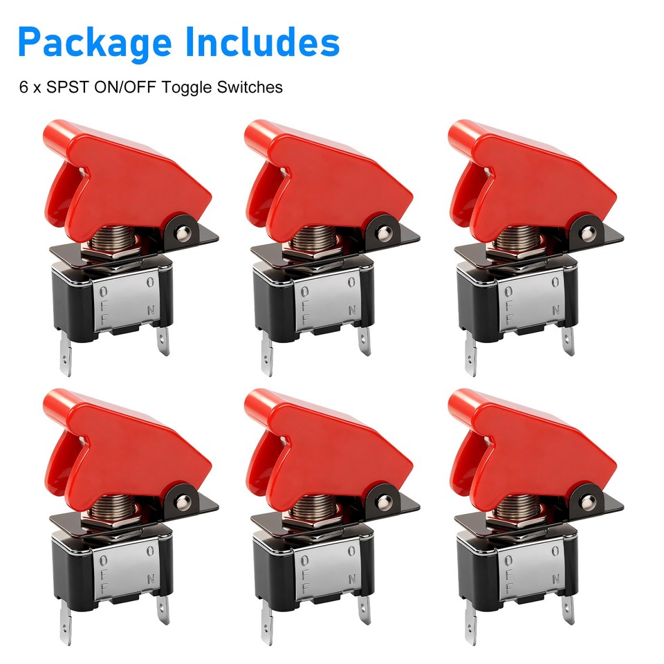 6pcs SPST ON/Off 2Pin Heavy Duty Rocker Toggle Switch with Cover 12V ...