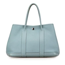 Authenticated Hermès Negonda Garden Party 30 Blue Light Calf Leather Tote Bag