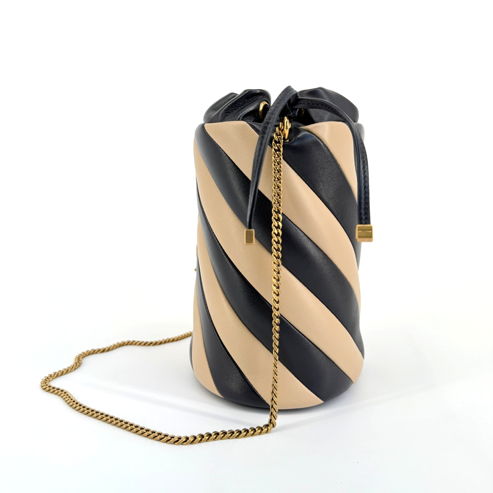 Borsa a secchiello Saint Laurent Alix pelle righe nuda catena oro tracolla rara