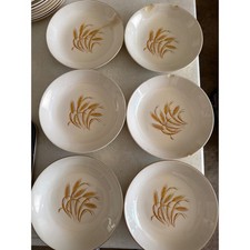 Vintage Golden Wheat 22K Gold Trim Soup Bowls Set of 6 Made in USA Oven Proof
