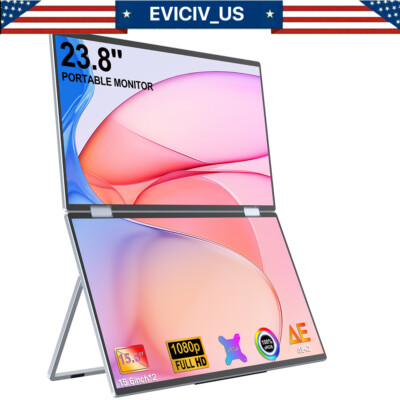 EVICIV Dual UStation 15.6'' Folding Monitor Dual Portable Display Bult-in Stand A