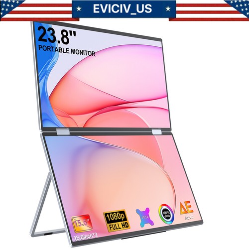 EVICIV Dual UStation 15.6" Folding Monitor Dual Portable Display W/ Stand Used A - 第 1/16 張圖片