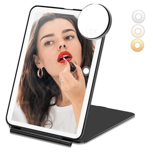 Makeup Mirror,Vanity Mirror with Lights, 10X Magnification, Folding Lighted-image