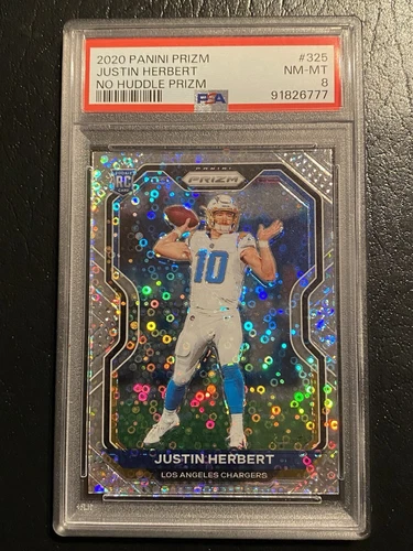 2020 Panini Prizm Justin Herbert No Huddle Silver Disco Rookie RC #325 PSA 8