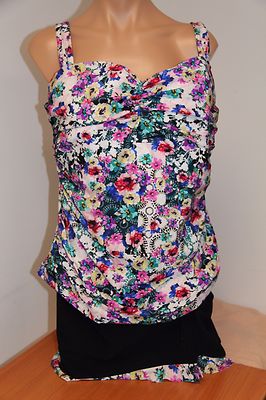 NWT Profile Swimsuit Tankini Bikini 2pc set Plus Sz 22W Multi White Skirt  