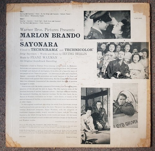 RCA LIVING STEREO L0C-1041 FRANZ WAXMAN BRANDO SAYONARA 1957 LP, Vinyl Is VG - Picture 2 of 6
