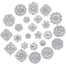 24 Pieces Assorted Crystal Rhinestone Flower Brooch Pin Set for Women DIY Bri...