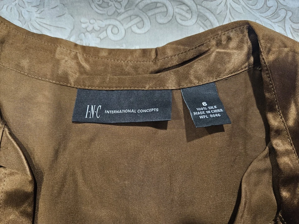 INC International Concepts 100% шелк бывшая в употреблении блузка размер 6 - Изображение 2 из 4