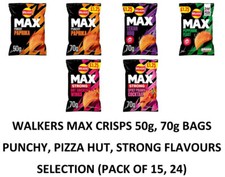 WALKERS MAX Punch, Pizza Hut, Strong Crisps 50g, 70g Bags Selection Multipacks