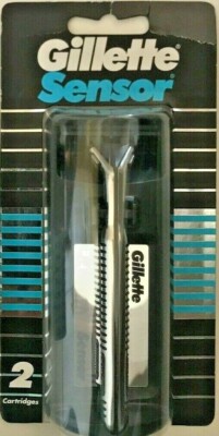 Gillette Sensor Razor (1989) - 2 Cartridges - HANDLE MADE IN USA New Old Stock