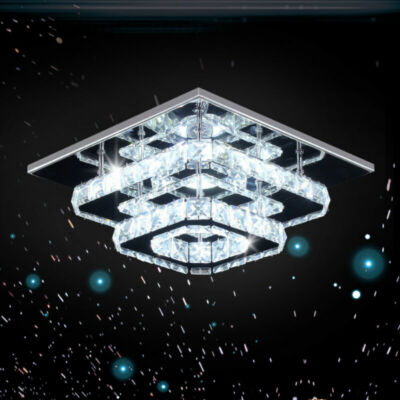 Square Crystal Chandelier LED Crystal Ceiling Light Flush Mount 2 Tier Chandelie