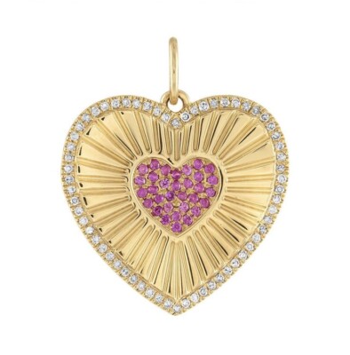 Collier Ancien Pendentif Cœur Coulissant En Saphir Véritable - Plaqué Or - Bijou Vintage