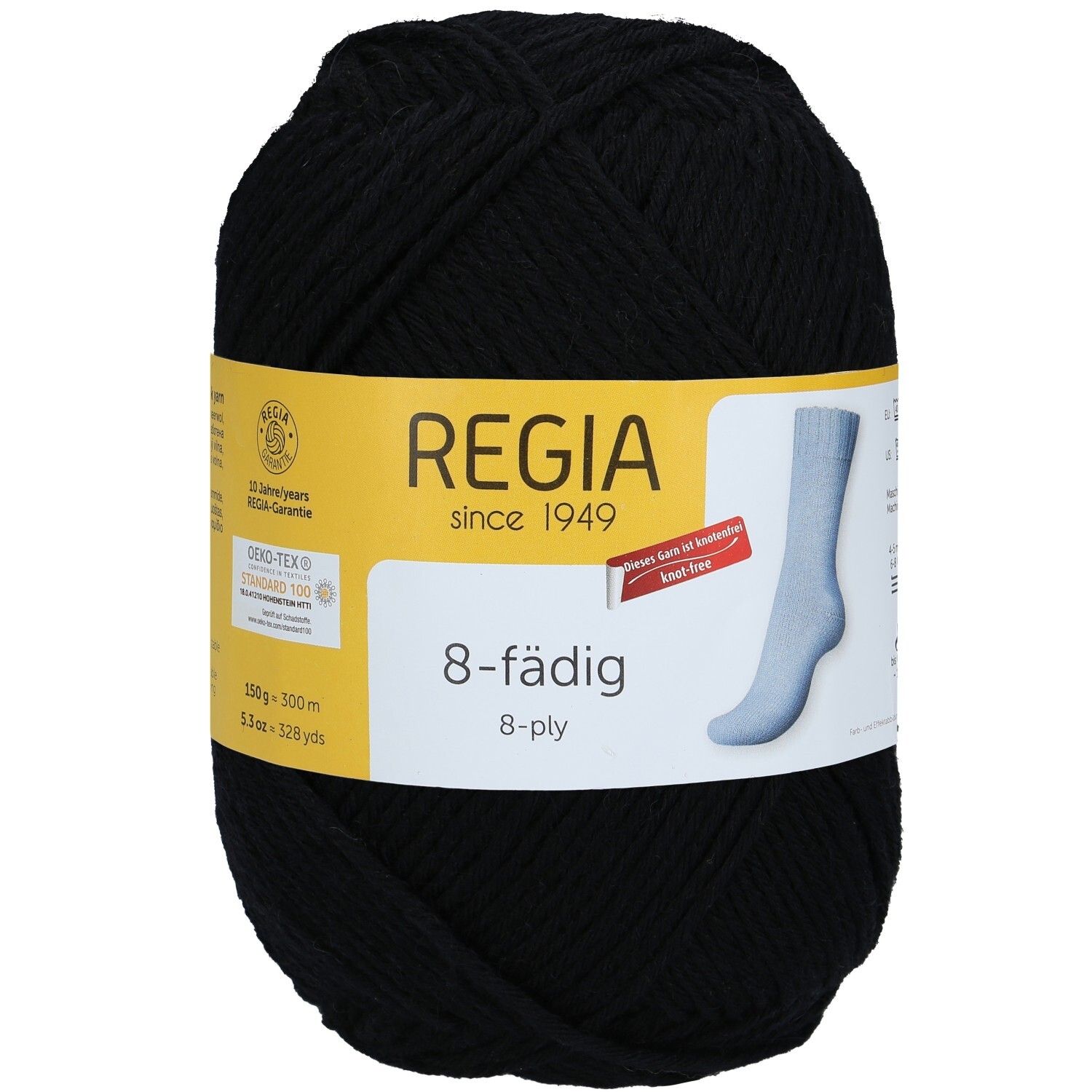 8-Ply Solid by REGIA - BLACK (02066) - 150 g / approx. 300 m Wool