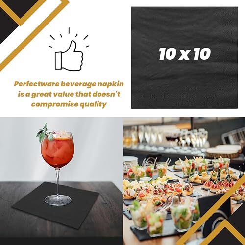 Perfectware Black Beverage Napkins - 2-Ply Pack Of 300 For Restaurants & Events