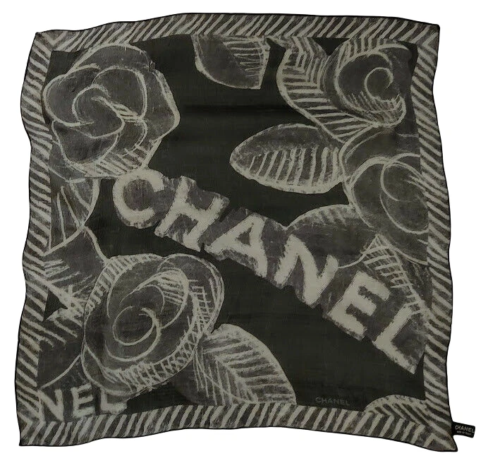 CHANEL Mesh Silk Scarf Handkerchief Camellia CC ONLY ONE IN