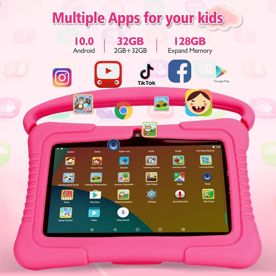 Veidoo Kids Tablet, 7 inch Android Tablet PC, 2GB RAM 32GB ROM, Tablet Pink - Image 2 of 4