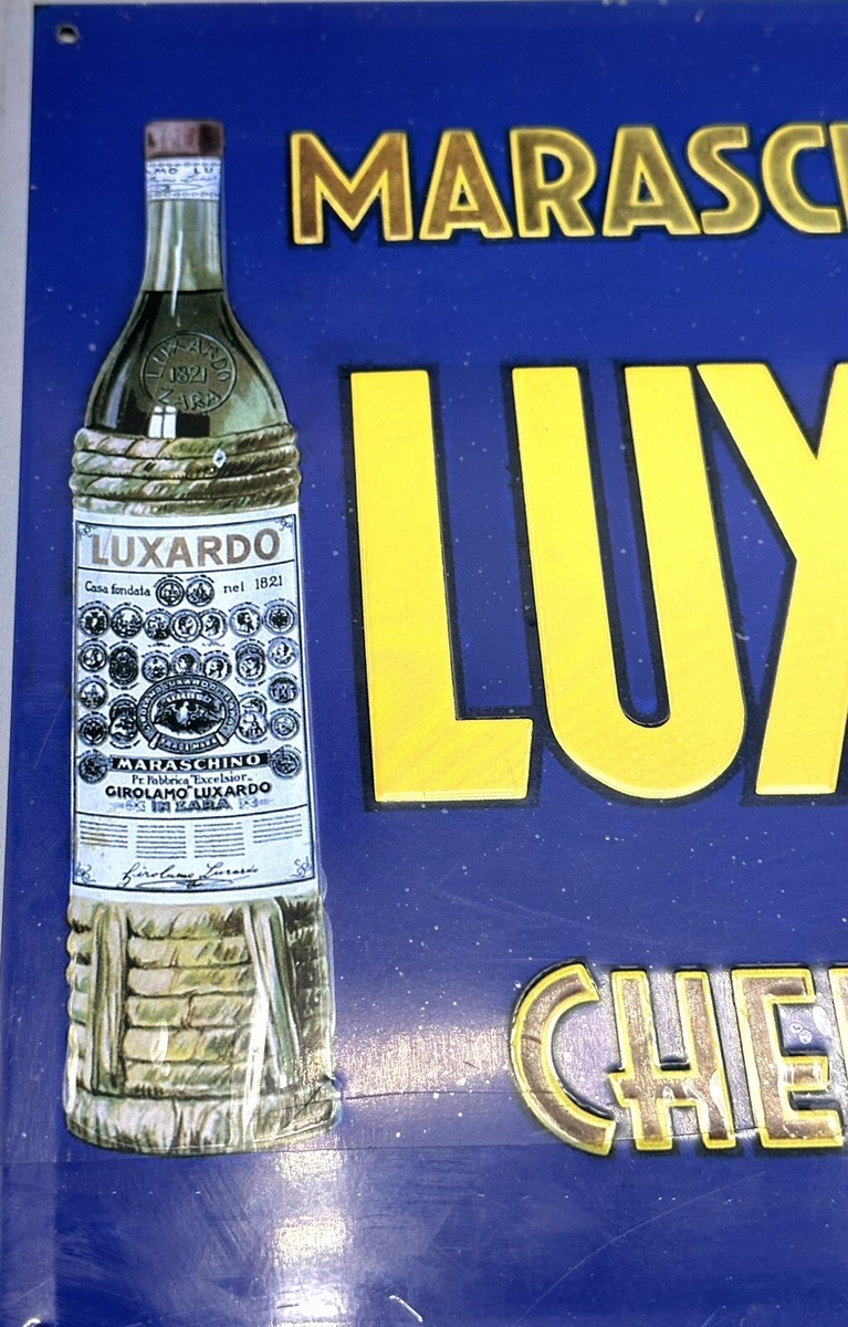 Enseigne Publicitaire Vintage Luxardo Maraschino Di Zara - En Tôle 34x24 Cm - Bon état