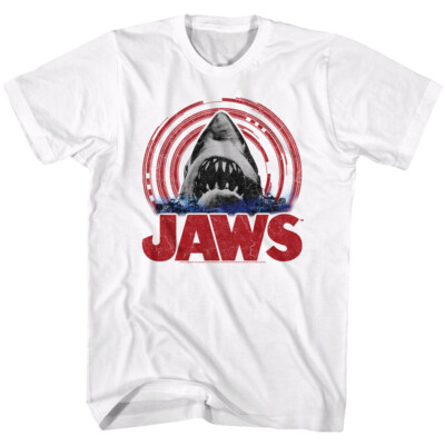 Jaws Mens T-Shirt White New Licensed Spiral Shark Official 100% Cotton SM - 5XL