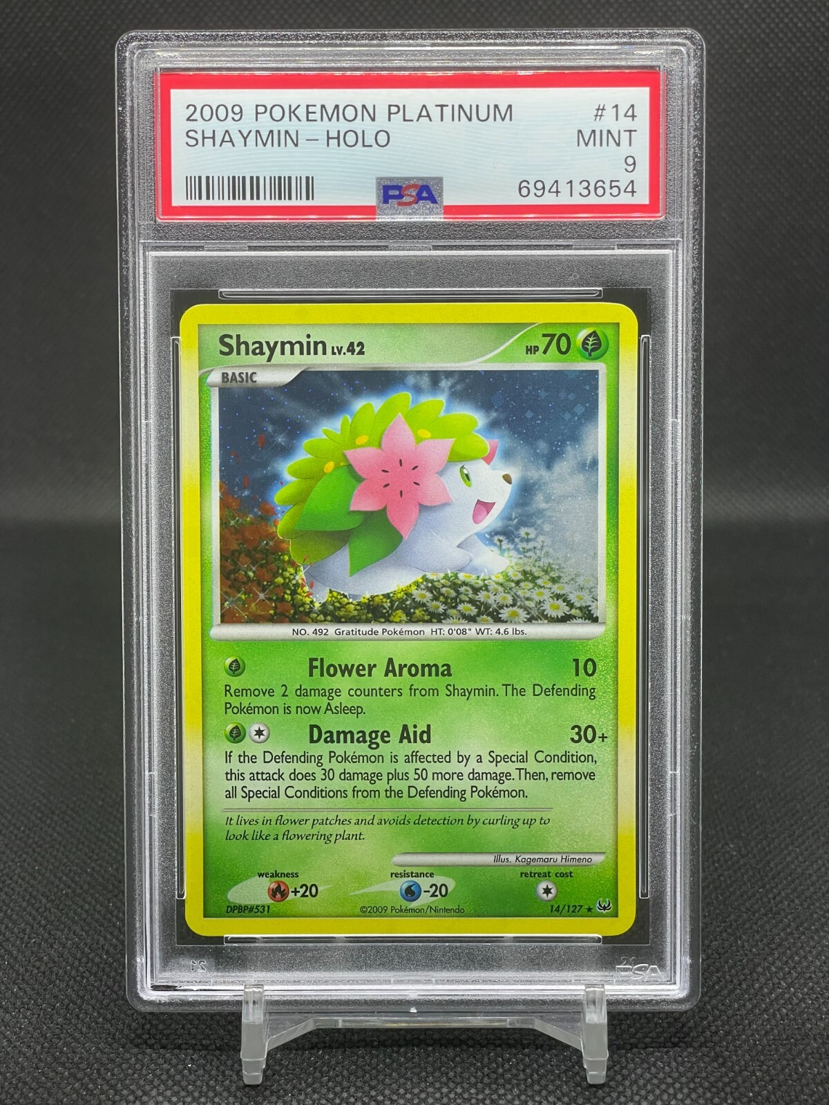 Pokemon Platinum Base Set Shaymin Holo 14/127 PSA 9 Graded Card TCG CCG