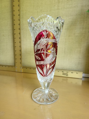 Jarrón de cristal Rubí Byrdes pájaro rojo 9,75" Alemania Nachmann Amaris Hofbauer - Imagen 3 de 8