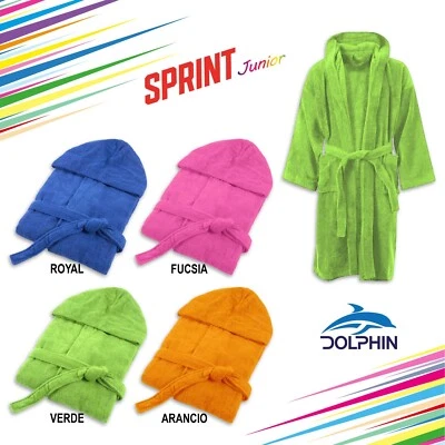 DOLPHIN Accappatoio spugna 100% cotone ragazzo/bambino 6-14 anni cappuccio mod. SPRINT
