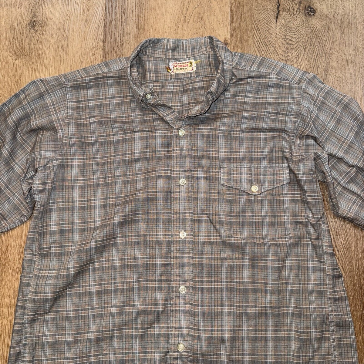 Vtg 50s 60s McGregor Shirt Mens Medium Golden Key Wash n Wear Gray
