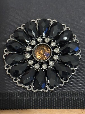 VTG BLACK RHINESTONE FLOWER PIN- COSTUME JEWELRY | eBay