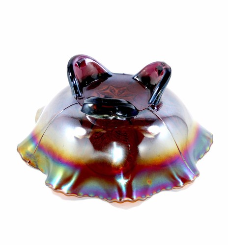 Vintage FENTON USA amethyst peacock & grape spatula carnival glass bowl (chip) - Picture 3 of 4