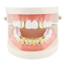 Hip Hop Grills Custom Fit 2 Single Top 6 Bottom Set Hollow Fangs Teeth Grillz