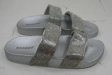 Rhinestone Crystal TWO STRAP Open Toe Slides Flat Sandal Shoes WOMEN Size 5