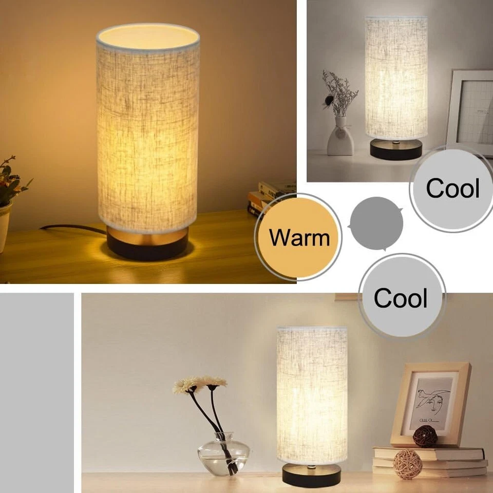 Lámpara de mesa, lámpara de mesita de noche de noche, lámpara de escritorio simple, lámpara de mesa de tela de madera Foto 3 de 4