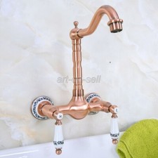 Red Copper Swivel Kitchen Sink Faucet Wall Mounted Bathroom Basin Mixer Tap