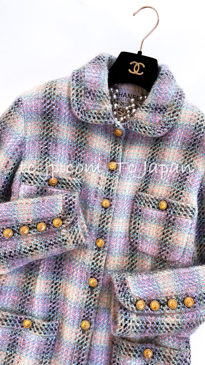 CHANEL 89A Vintage Pastel Color Wool Tweed Jacket Coat 38 40 CHANEL 89A Vintage Pastel Color Wool Tweed Jacket Coat 38 40