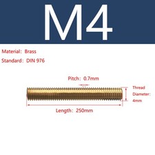 Image of M2 M2.5 to M20 Brass Threaded Rod Full Thread Studding Bar 250mm Length DIN 976