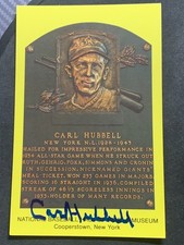 CARL HUBBELL SIGNED HALL OF FAME PLAQUE POSTCARD NEW YORK GIANTS EX
