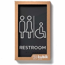 Premium Restroom Signs, ADA Unisex Bathroom Sign, Modern Black Plastic Door M...