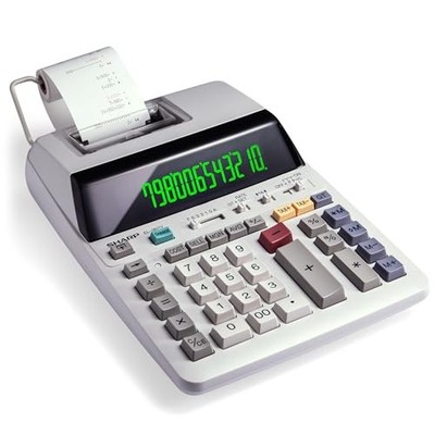 SHARP INK PRINTING CALCULATOR, 12-DIGIT LCD, AC POWERED, OFF-WHITE, GRAY