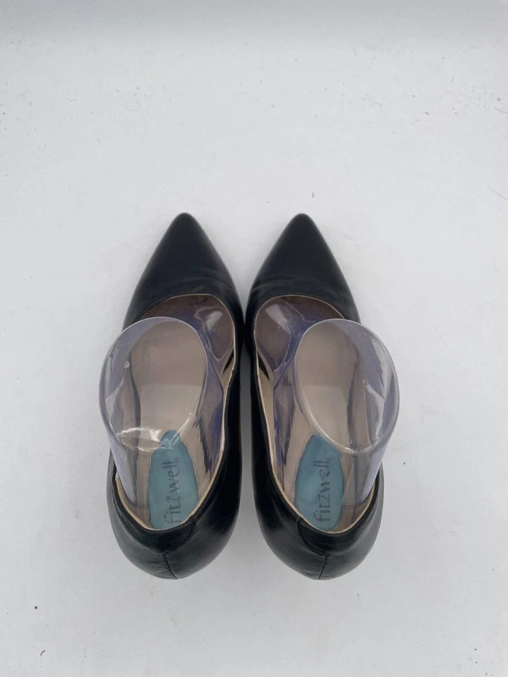 Zapatos de tacón Fitzwell de cuero para mujer talla 8 negros punta de aguja sin cordones Foto 3 de 4
