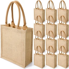 Saintrygo 10 Pcs Burlap Tote Bags Burlap Gift Tote with Handles Reusable Beac...