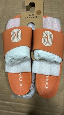 COACH G4920 Monogram Patch Logo Slide Poolslide Orange Womens Size 10 see photo