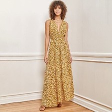 LULU'S These are the Days Mustard Yellow Floral Print Halter Maxi Dress Sz Small