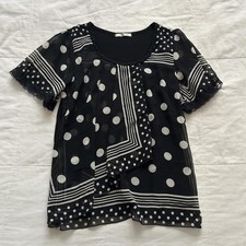 Axes Femme Black Polka Dot Sheer Blouse Lace Trim Playful Medium Japan