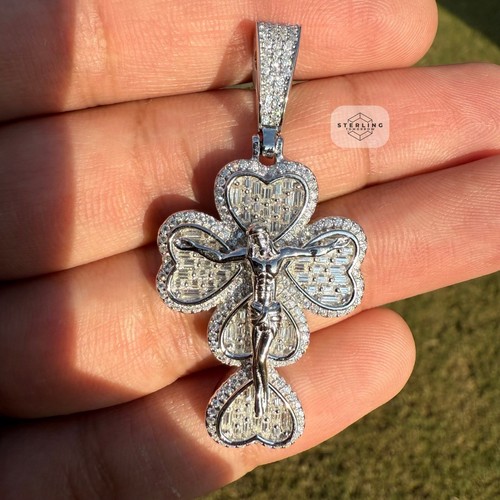 Moissanite Cross Crucifix Pendant 925 Silver Iced Pass Testers + Steel Rope - Picture 4 of 9