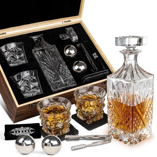 Whiskey Decanter Set, Whiskey Stones Gift Set for Men, Gifts Box with Reusabl...