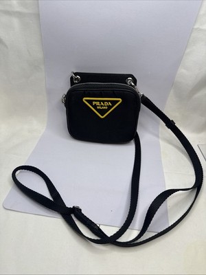 Saffiano Prada Hyper Leaves Schultertasche Schwarz Gelb Leder Nylon