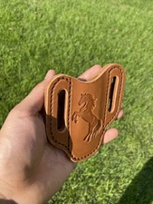 Genuine Leather Folding Knife Sheath Heavy Duty EDC Made In USA Horse Gift Hunt