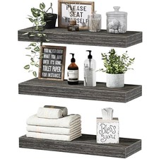 QEEIG Floating Shelves for Bathroom, Bedroom, Kitchen - 16 inch Set of 3, Grey