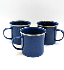 Vintage Blue Enamelware Coffee Mugs 3  Tall Speckled Enamel Camping Cup Set Of 3